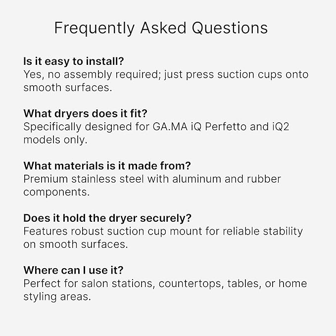 GA.MA iQ Net Hair Dryer Holder, Stainless Steel, Suction Cup Mount, Secure & Durable Salon Organization Accessory, Silver