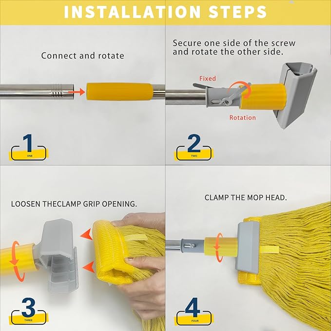 Heavy Duty Commercial Mop | 55.7" Stainless Steel Handle & 2 x 20.5 oz Looped-End Cotton Heads | Wet Mop for Home Garage Office Warehouse Floor Cleaning