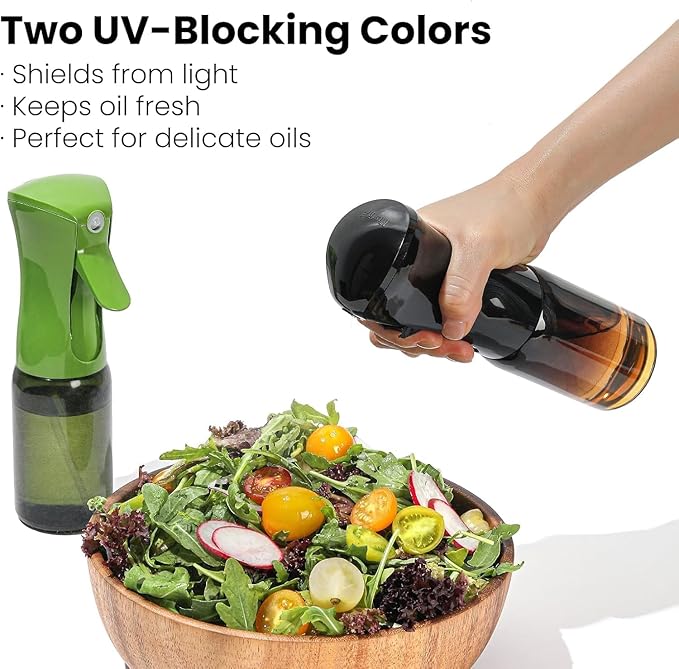 Mistifi Premium Oil Sprayer, Olive Oil Sprayer – Dark Glass Bottle for Cooking, Air Fryer & Salad – Fine Mist, Easy Press – Green Set of 2