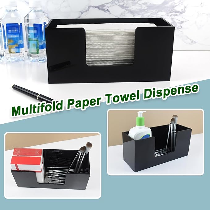 4Pack Paper Towel Holder Countertop, Acrylic Bathroom Paper Towel Holder, Black Napkin Holder for Kitchen, Countertop Multifold Z-fold C-fold,Trifold Paper Hand Towel Dispenser for Bathroom Toilet (4)