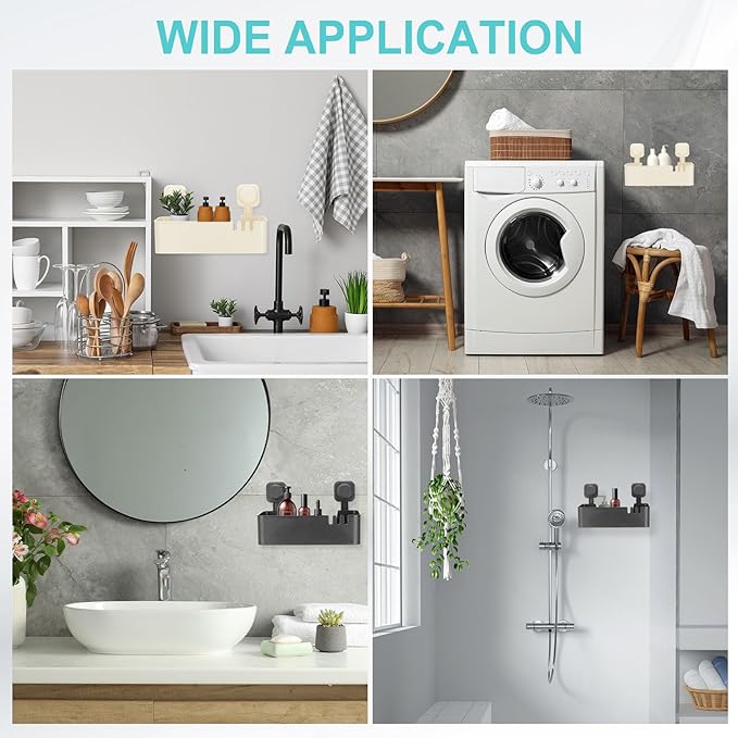uxcell 2Pcs Suction Cup Shower Caddy, 11 x 7 Inches Suction Cup Shower Organizer Shelf Wall Mount Dispenser Rack Storage Shelf for Bathroom Kitchen, Gunmetal Grey