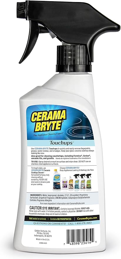 Cerama Bryte Touchups Cooktop Cleaner Spray, 16 Ounce, Daily Use, Streak-Free, Removes Fingerprints