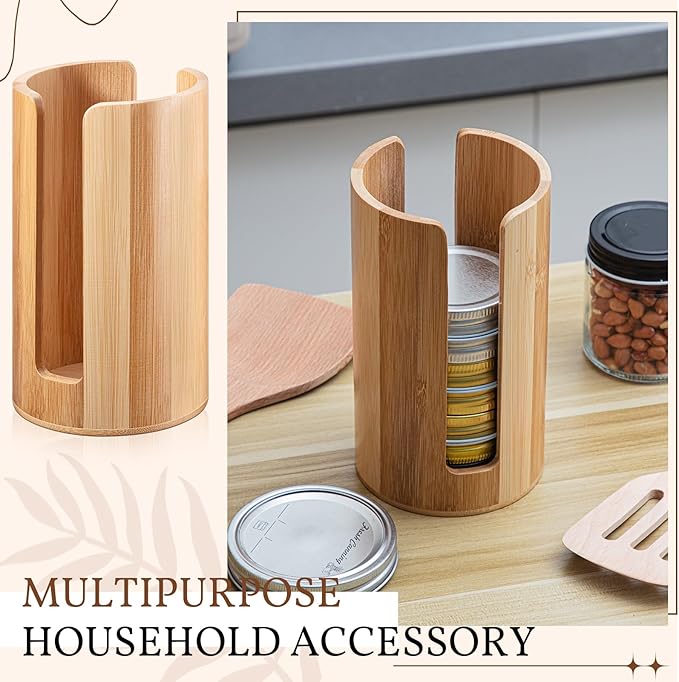Suclain 2 Pcs Mason Jar Lid Organizer Bamboo Vertical Mason Jar Lid Storage Accessories Tumbler Lids Holder Cup Lids Organizer for Home Kitchen Countertop Cupboard(Only for Wide Mouth)