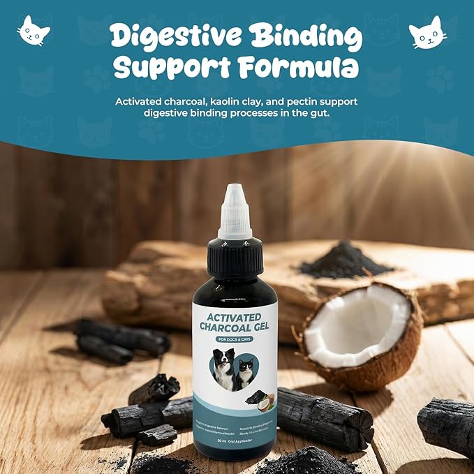 Activated Charcoal Gel for Dogs and Cats, Ready-to-Use Emergency Support for Accidental Ingestion, Diarrhea, Gas Relief & Digestive Upset, Pet First Aid Essential, 30 mL