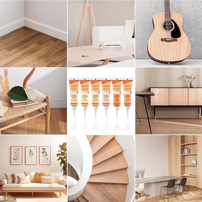Wood Furniture Repair Kit, 6 Colors Wood Touch up Fillers Hardwood Laminate Vinyl Floor Repair Kit with Wood Putty, Wood Polish Wax for Hole, Scratch, Crack, Stain (Peach Wood 16Pcs)