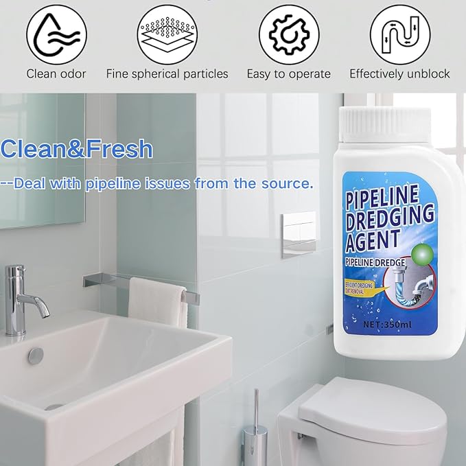 2PCS Powerful Pipe Dredging Agent,350ml Drain Clog Remover Agent,Fast Foaming For Kitchen Toilet Pipeline Quick Cleaners, Unclog Toilet Clog And Kitchen Sink Pipe Unblocker Powder