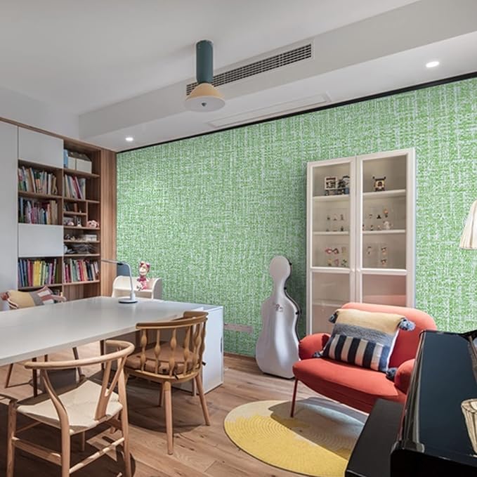 Peel and Stick Wallpaper Green Grass Cloth Wall Paper - 15.7 x 500 Inch Self Adhesive Wallpaper Peel and Stick, Easy to Paste Wall Contact Paper for Stand Liner, Table and Door Makeover Decor