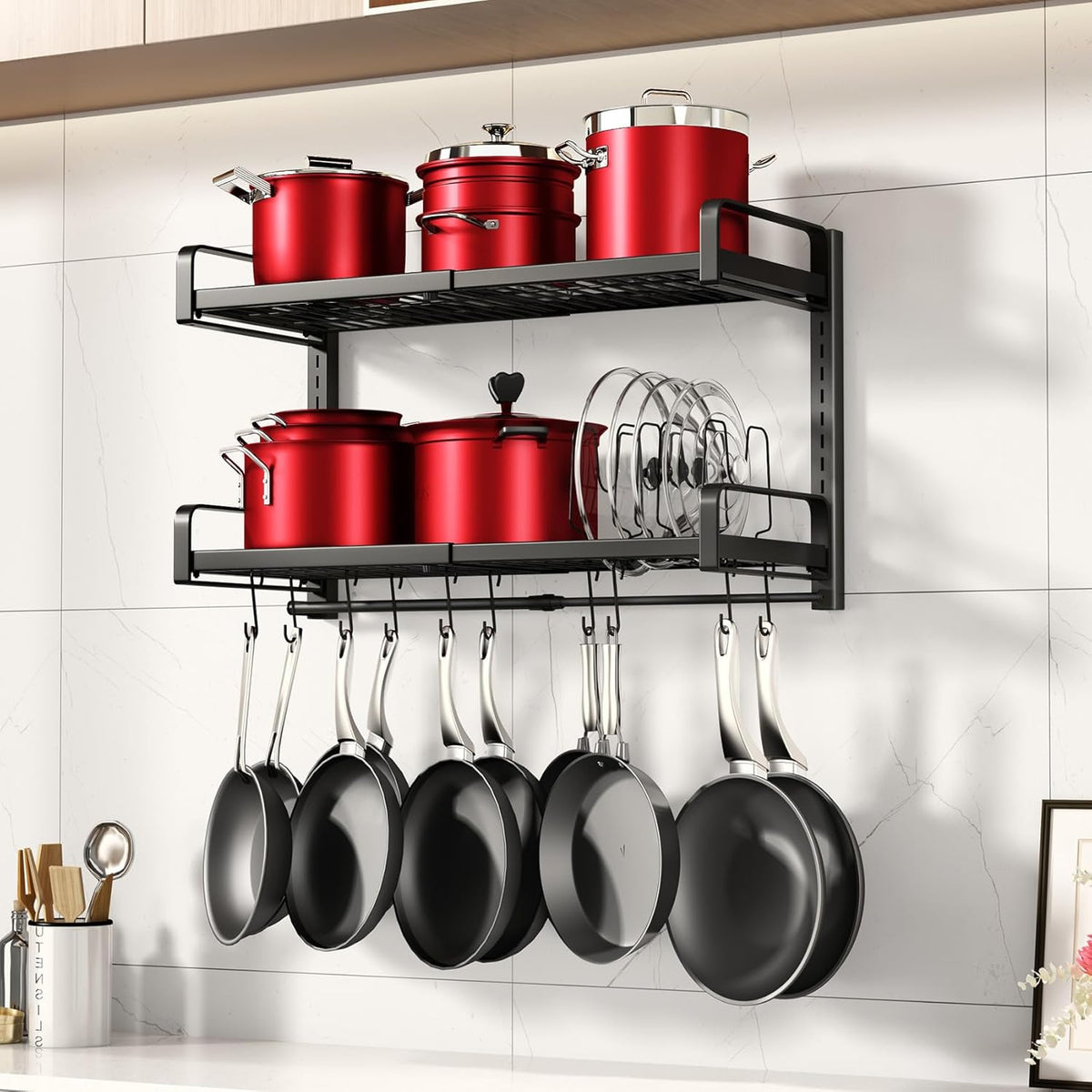19"- 30" Expandable Hanging Pot Rack, 2 Tier Heavy Duty Wall - Image 8