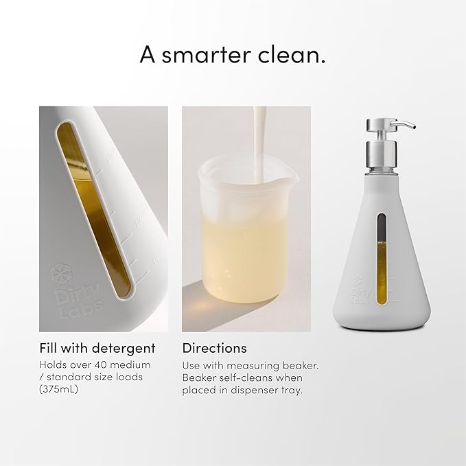 Dirty Labs | Bio-Liquid Laundry Detergent Refill & Pump Set | Free & Clear | 80 Loads (21.6 fl oz) & Pump | Hyper-Concentrated | High Efficiency & Standard Machine Washing | Nontoxic, Biodegradable
