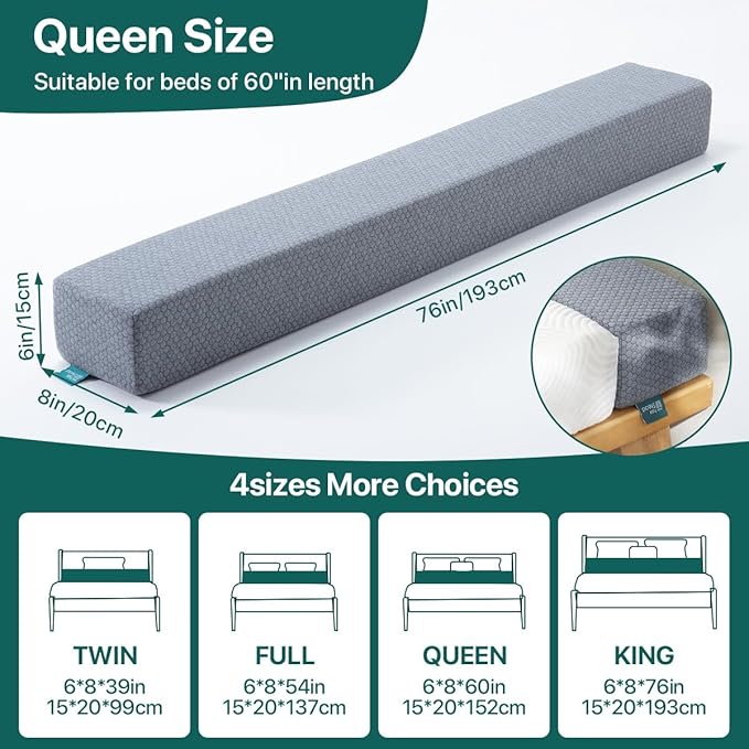 Bed Gap Filler for Headboard & Wall, Mattress Extender Pillow with Removable Cover & Memory Foam, Fills Gaps Between Mattress and Headboard, Stops Items Falling (Dark Gray, Twin Size)