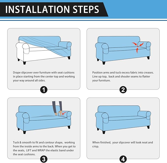 Loveseat Sofa Slipcover Leather Look Couch Covers for 2 Seater Couch Sofa 1-Piece Sofa Cover Stretch Furniture Protector with Elastic Bottom & Pockets(Loveseat, Light Grey)