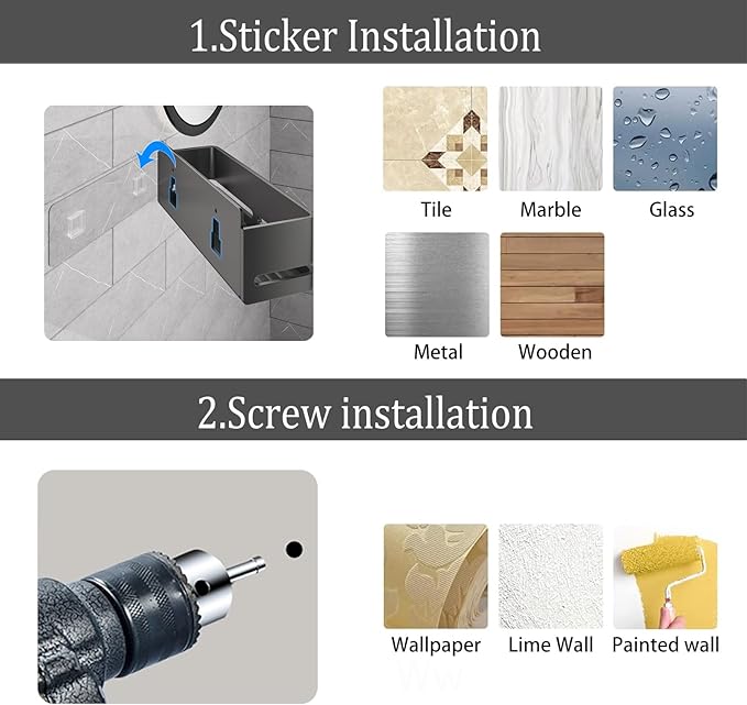 Bathroom Shower Caddy (5-Piece Set Storage Rack), Wall-Mounted Shelf with soap Dish and Toothbrush Holder, no Drilling Required, Ideal for Bathroom Storage and Also Suitable for Kitchen (Grey)