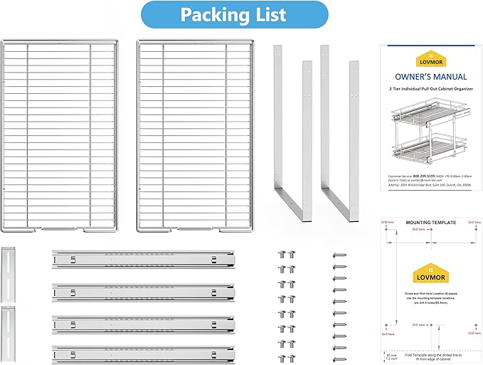 LOVMOR Individual Pull Out Cabinet Organizer, 2 Tier Slide Out Cabinet Drawers, Pots and Pans Organizer and Storage Pantry Shelf for Kitchen (20" W x 18" D)