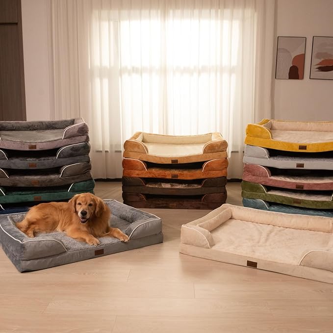 Comfort Expression Orthopedic Dog Bed for Extra Large Dogs 48x30 Inch, Waterproof Egg Crate Foam XXL Pet Bed with Removable Bolsters, Dog Couch with Washable Cover & Non-Slip Bottom, Black