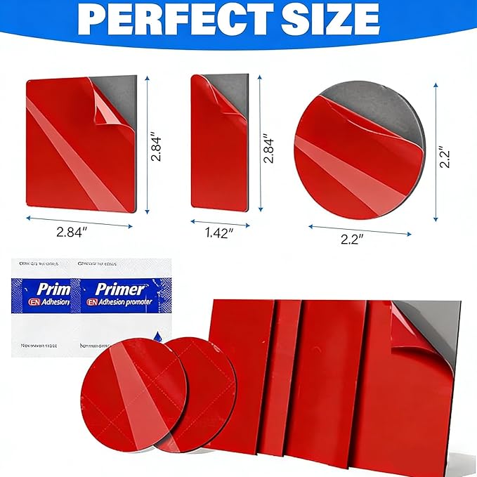 Adhesive Sticky Pads for Dash Cam, VHB Square Heat Resistant Double-Sided Sticker Replacement for Suction Cup Car Mounts, Ensures Secure Hold for GPS, includes 2 Adhesion Promoter (2.83" * 1.4")