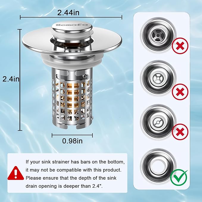 Bathroom Sink Drain Strainer, Stainless Steel Pop-up Strainer Basket Hair Catcher with Removable Basket, Brass Bullet Core, Universal Fit 1.1-2.36 Inch (4PCS)