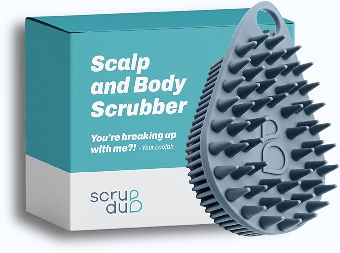 Scrub-dub™ - Premium Antimicrobial Scalp and Body Scrubber | Face Exfoliator and Scalp Scrubber for Dandruff | Loofah and Exfoliating Washcloth Replacement | Made in The USA | Glacier Blue