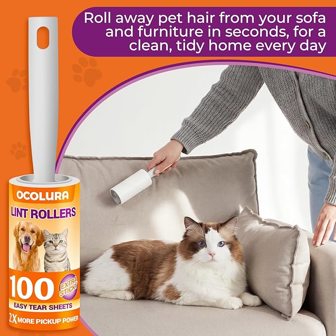 Extra Sticky Lint Rollers for Pet Hair, Easy Tear Lint Remover for Dog Cat Hair, Clothes, Multipurpose Lint Roller for Furniture Couch Carpet Car Seat (6 pcs - 600 Sheets)
