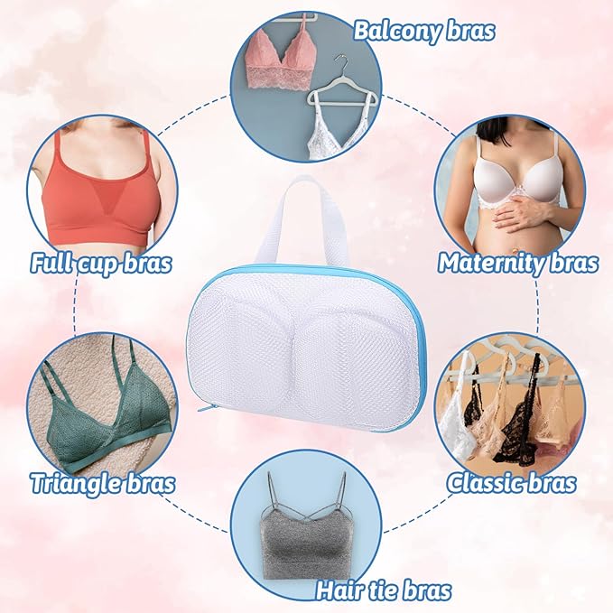 Bra Washing Bags for Laundry, 2 Pcs Mesh Bra Laundry Bags for Washing Machine Lingerie Wash Bag with Zipper for Washing Delicates Underwear Brassiere (Grey, Blue, A Cups)