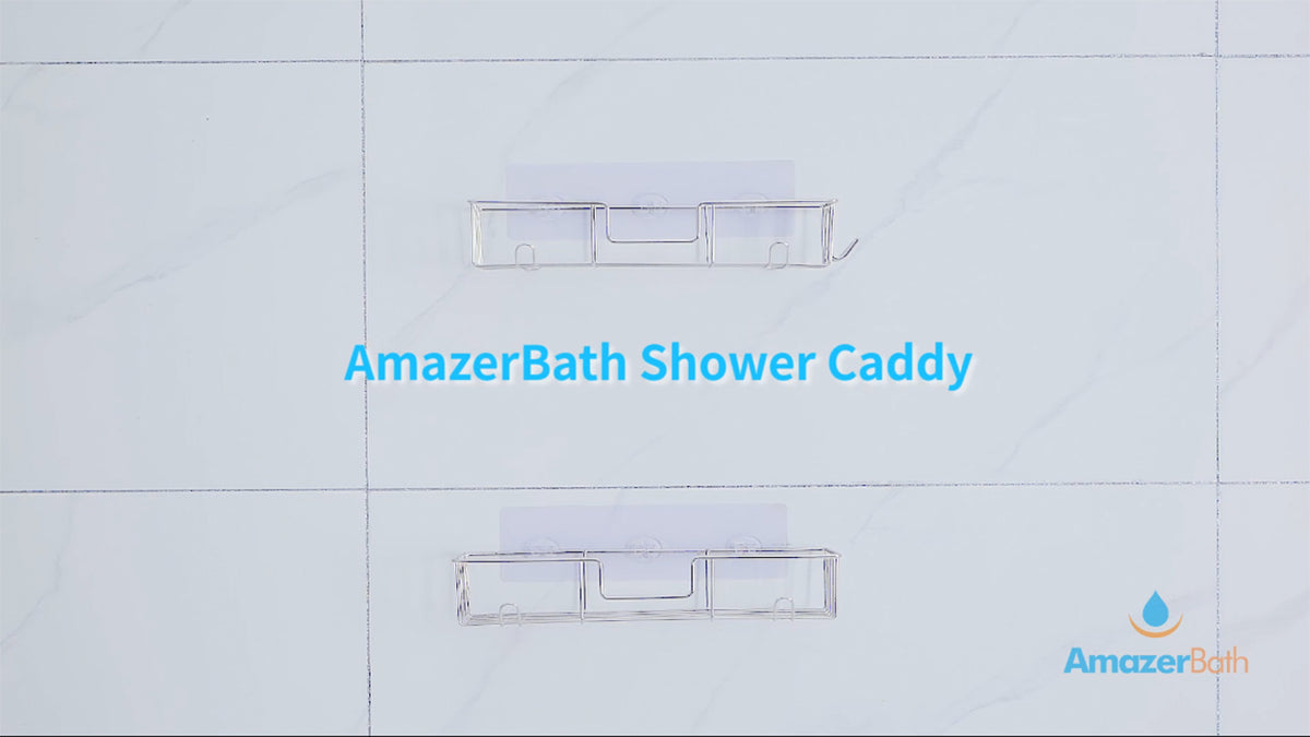 AmazerBath Adhesive Shower Caddy Basket Rack with Hooks, Shower - Image 8