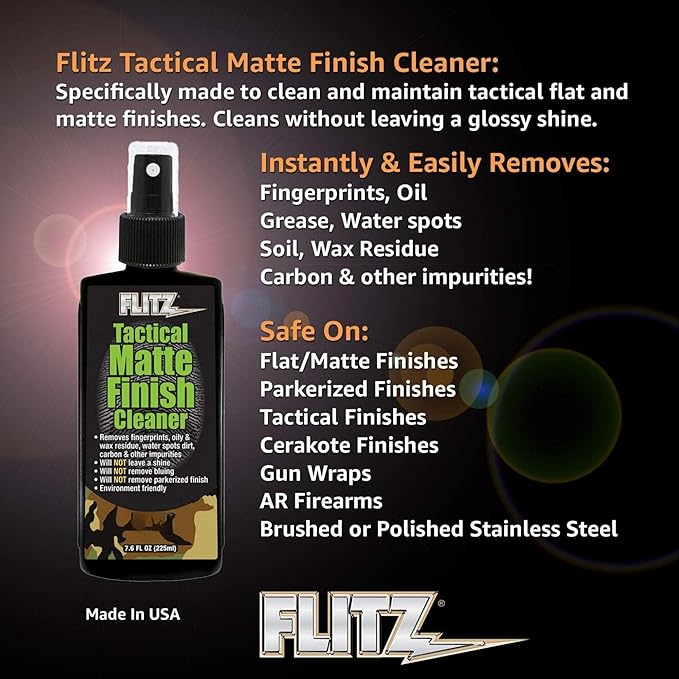 Flitz Tactical Matte Finish Cleaner - 7.6oz Bottle of USA-Made Gun Cleaner Spray to Remove Fingerprints, Oil, & Other Grime - Fast-Drying Cleaning Solution for Gun Wraps & More (3 Pack)