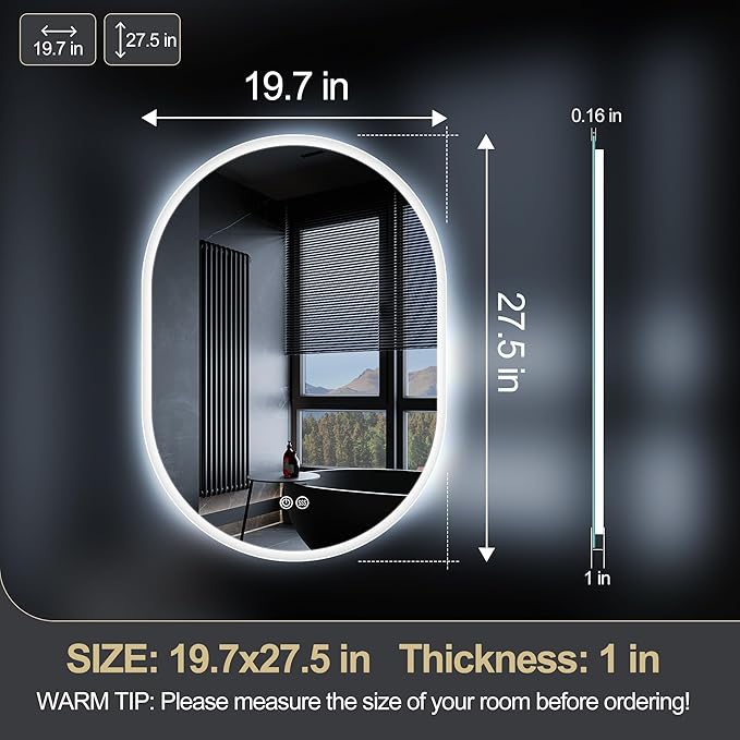S'bagno 2pcs 28x20 inch Oval-Led-Bathroom-Mirror Dimmable Brightness, Lghted-Bathroom-Mirror with Defogger, Touch-Buttons, Lights Color Changing, Vertical and Horizontal