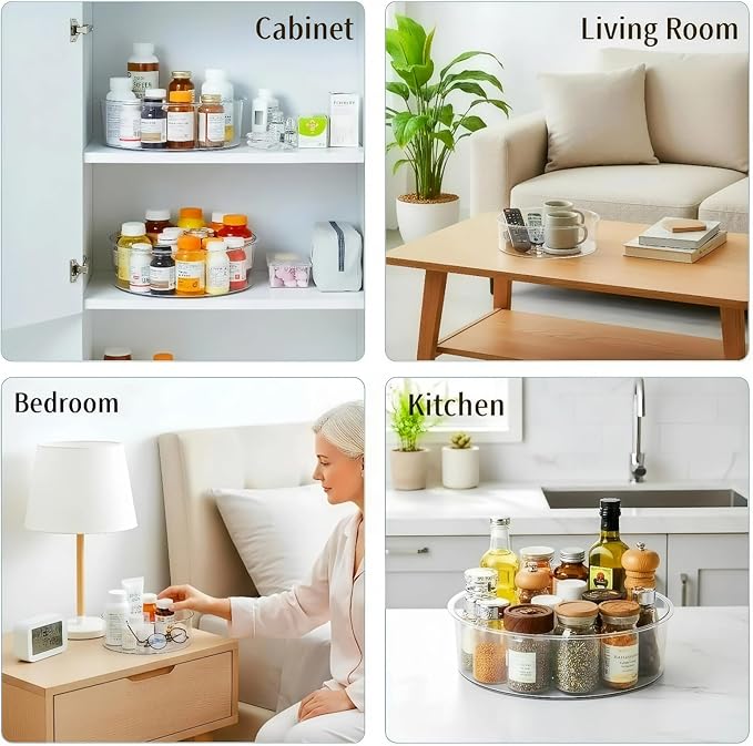 Medicine Bottle Organizer, Rotating Medicine Organizer for Cabinet, 11.98" Diameter, Large Capacity Transparent Pill Bottle Storage for Vitamin Pantry Countertop