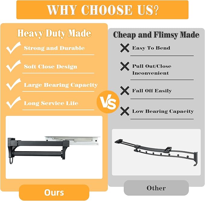 Alise Pull Out Clothes Hanger Rack for Closet,14 inch Heavy Duty Closet Rod with Automatic Soft-Close Mechanism for Closets,Closet Pull Out Metal Rod Organizer Hangers for Coats Pants Hangers,Black