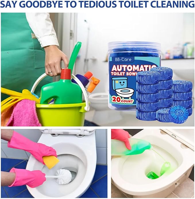 20 Count Automatic Toilet Bowl Cleaner Tablets, Bathroom Cleaning Tablets with Long-Lasting Formula, Toilet Cleaners