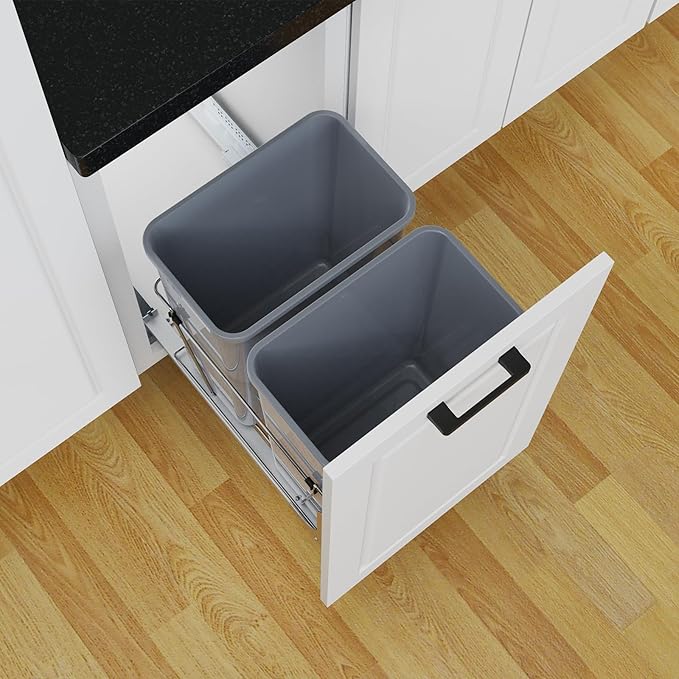 35QT Pull Out Trash Can for Under Sink Storage, Adjustable Sliding Drawer System, Doesn't Include Door Fittings (2*35 qt)