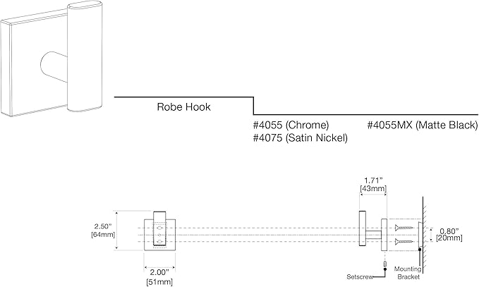 Gatco 4055 Elevate Robe Hook, Chrome, Single Hook, 1 Count (Pack of 1)