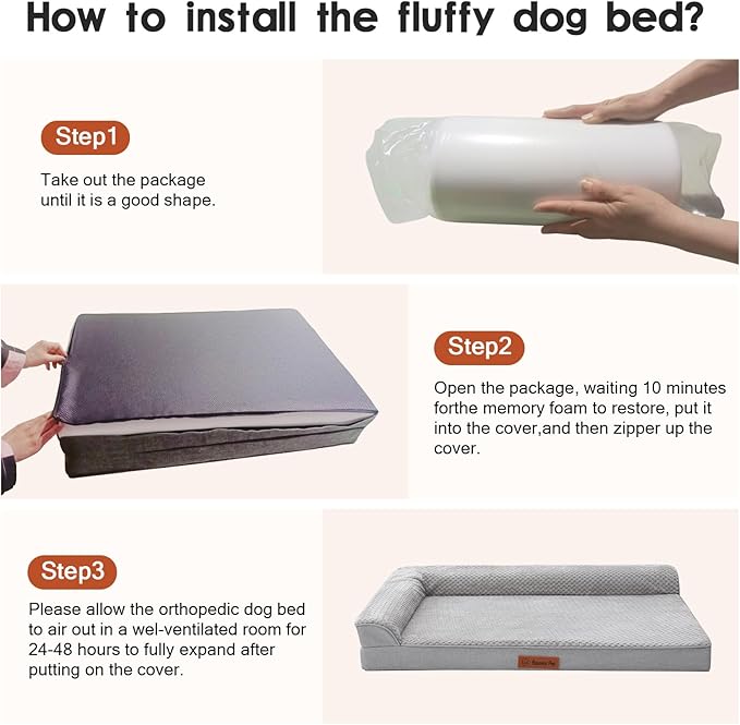 Orthopedic Dog Bed Medium Size Dog, 35x23x6 Inches Memory Foam Pet Bed for Medium Dogs, Washable Removable Cover, Nonskid Bottom, Waterproof, Light Grey