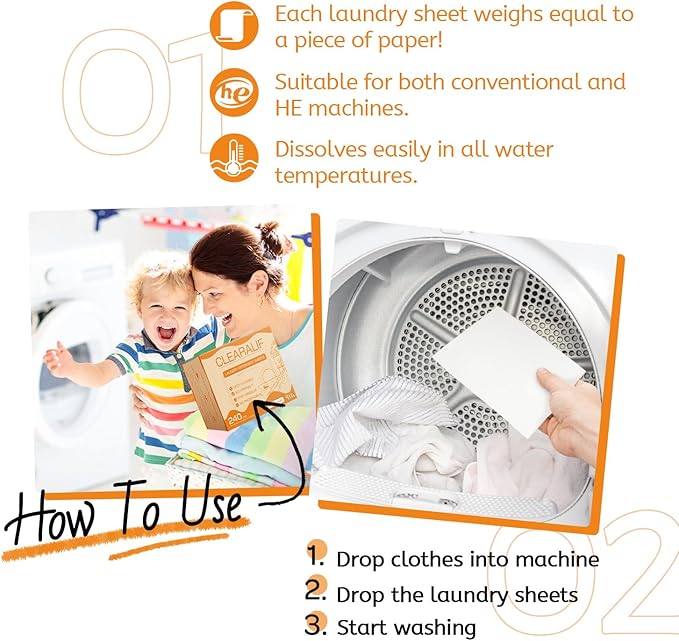 CLEARALIF Laundry Detergent Sheets Up to 240 Loads, AMBER DUSK - Great For Travel,Apartments, Dorms,Laundry Detergent Strips Eco Friendly & Hypoallergenic
