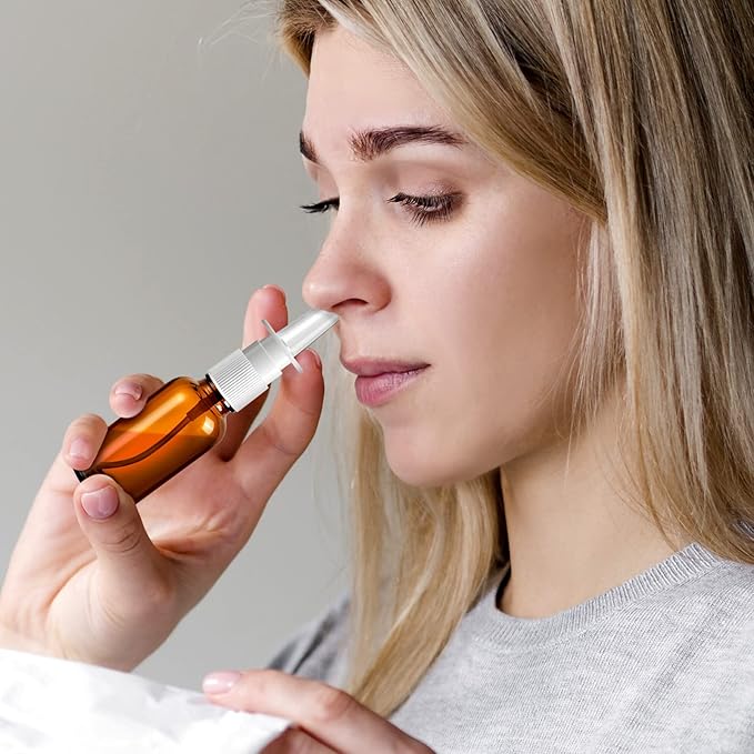 120 Pcs Nasal Spray Bottle, 1OZ/30ML Brown Refillable Empty Nasal Spray Bottles Glass with 24 Funnels and 24 Labels