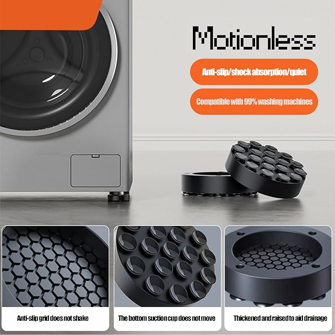 4 Pcs Anti Vibration Pads For Washing Machine, Foot pads with suction cups Prevent Sliding Out, Soundproofing Base for Appliances, Floor Protector