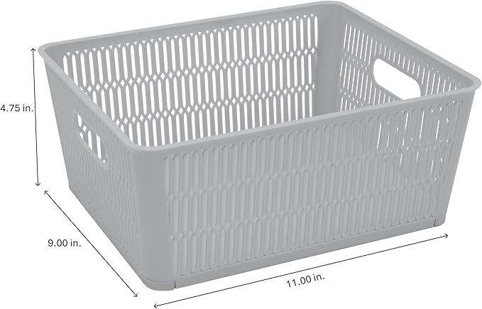 Simplify 4Pk Large Slide 2 Stack It Tote Basket | Storage & Organization | Open Bins with Stackable Capability | Bathroom | Crafts | Pantry | Playroom | Office | Grey (KIT-25930-GREY-4PK)