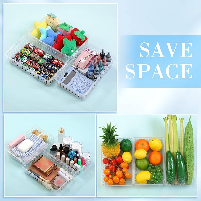 Wenqik Set of 12 Small Plastic Baskets for Organizing 10.24 x 6.5 x 2.36 Inch Pharmacy Baskets Rectangular Trays Plastic Organizer for Office Pharmacy Dorm Kitchens, Closets Shelves(Clear)
