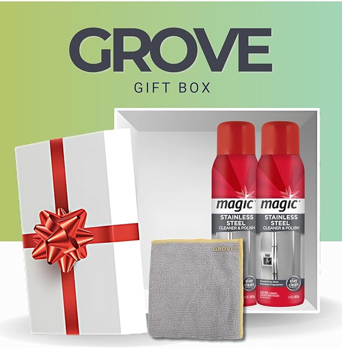 Magic Stainless Steel Cleaner & Polish Spray 17 oz Bundle with Microfiber Cloth - Foaming Formula for Easy Cleaning of Appliances, Sinks, and Chrome Surfaces - Gift Set (3 Items)