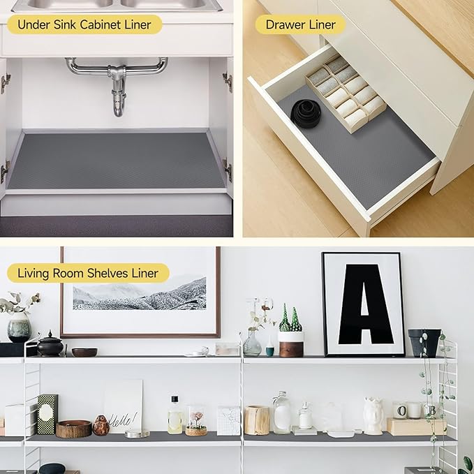 WochiTV Adhesive Shelf Liner 17.5 X 120 Inches Peel and Stick Kitchen Liner for Cabinets, Drawers Removable Protector Mat Waterproof Contact Covering for Dresser Pantry Countertops Shelves, Gray