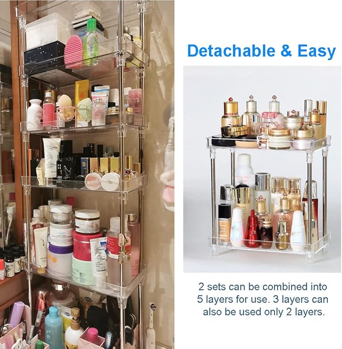 Bathroom Organizer Countertop Storage Clear 3 Tier Skincare Organizer Acrylic Corner Shelf Rack Stand for Makeup Cosmetic Perfume Vanity Tray Kitchen Living Room Supplies