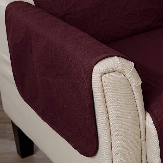Great Bay Home Reversible Chair Cover - Washable Slipcover Furniture Protector with Elastic Straps - Furniture Cover for Dogs, Kids, and Pets - Quilted & Stitched Detail (Chair, Wine/Light Gray)