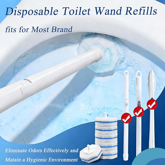 60 Count Toilet Wand Refills Fits Clorox Wand, 3X Cleaning Exclusive Upgrade Formula Disposable Toilet Bowl Wand Refills, No Falling Apart, Fits Most Brand Toilet Brushes Cleaning Systeam