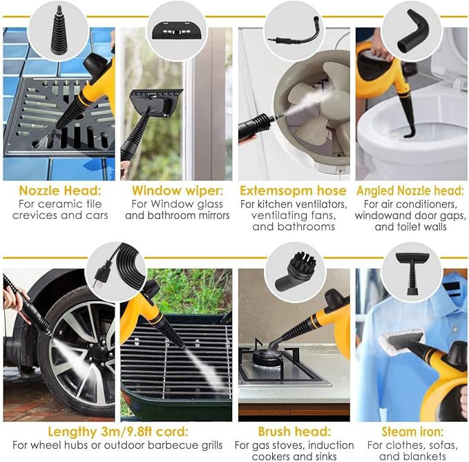 Powerful Handheld Steam Cleaner with 11pcs Attachments for All Surface Cleaning, Chemical Free Steam Cleaner for Home, Steamer for Cleaning Bathrooms, Kitchens, Tile, Grout, Windows, Shower, Couch,Car