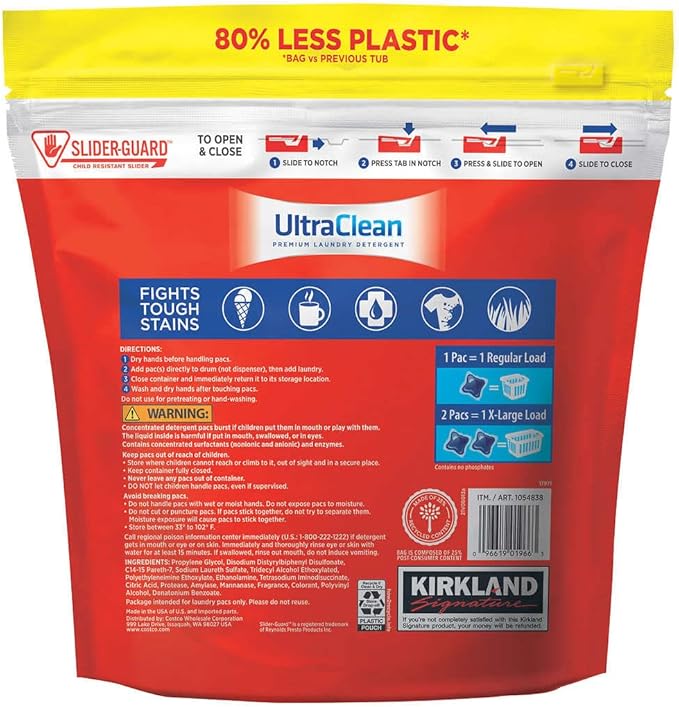 Kirkland Signature Ultra Clean HE Laundry Detergent Pacs with Patented Catch & Release Technology - 152 ount