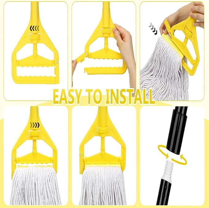 Commercial Mop Handle Heavy Duty,58" Industrial Mop Stick,Wet Mops Head Replacement Holder for Professional/Industrial Floor Cleaning, 2 Pack,Yellow,