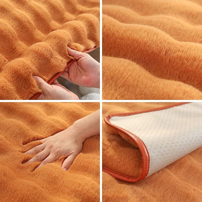 Soft Warm Faux Fur Couch Sofa Cover Thick Shaggy Fuzzy Sectional Couch Cover Non-Slip Solid Color Plush Sofa Slipcover Furniture Protector for Kids, Pets (Dark Orange,28"x82")
