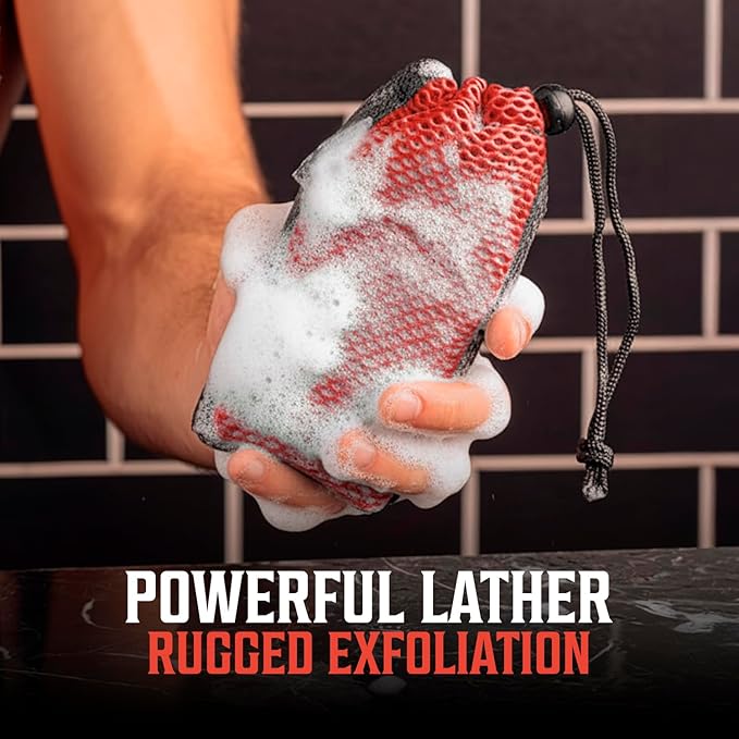 Viking Revolution Soap Bag (5.9"x3.7", 1 Piece) and Skin Cleaning Activated Charcoal Soap for Men, Peppermint & Eucalyptus Scent with Dead Sea Mud (6 Oz) - Body and Face Cleanser