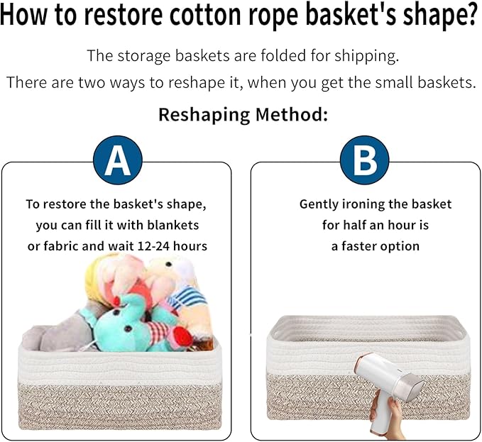 4 Pack Storage Baskets for Organizing, Small Storage Bins for Shelves, Woven Cotton Rope Baskets with Handles, Organizer Baskets for Gifts Empty, 12''Lx8''Wx4.5''H (Gradient Brown)