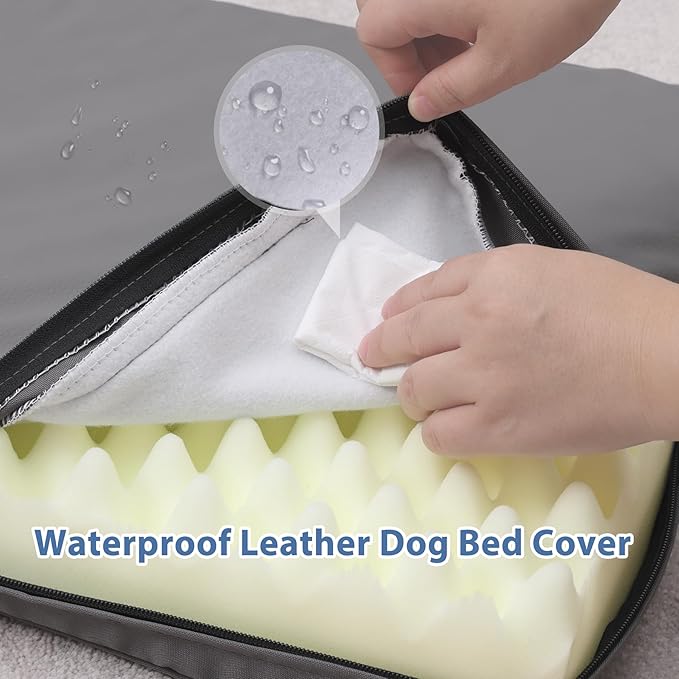 Vonabem Waterproof Dog Bed Medium Pet Crate Pad Washable with Removable Cover Reversible, Foam Dogs Beds Orthopedic, Outdoor Durable Leather Anti-Slip 30 inch Kennel Pads 29"x18" Grey