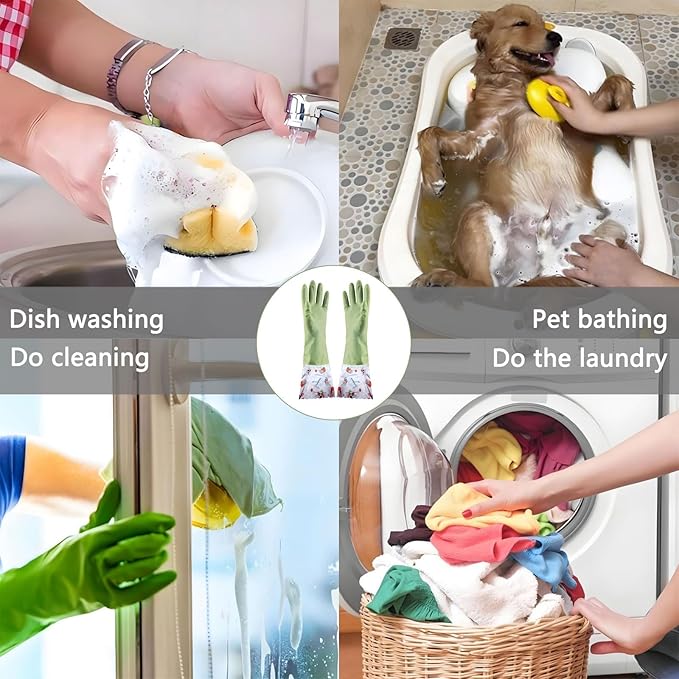 KINGFINGER 16'' Extra Long Dishwashing Gloves - Latex-Free Heavy Duty Rubber for Kitchen, Car & Garden, Textured Non-Slip Grip 2 Pairs
